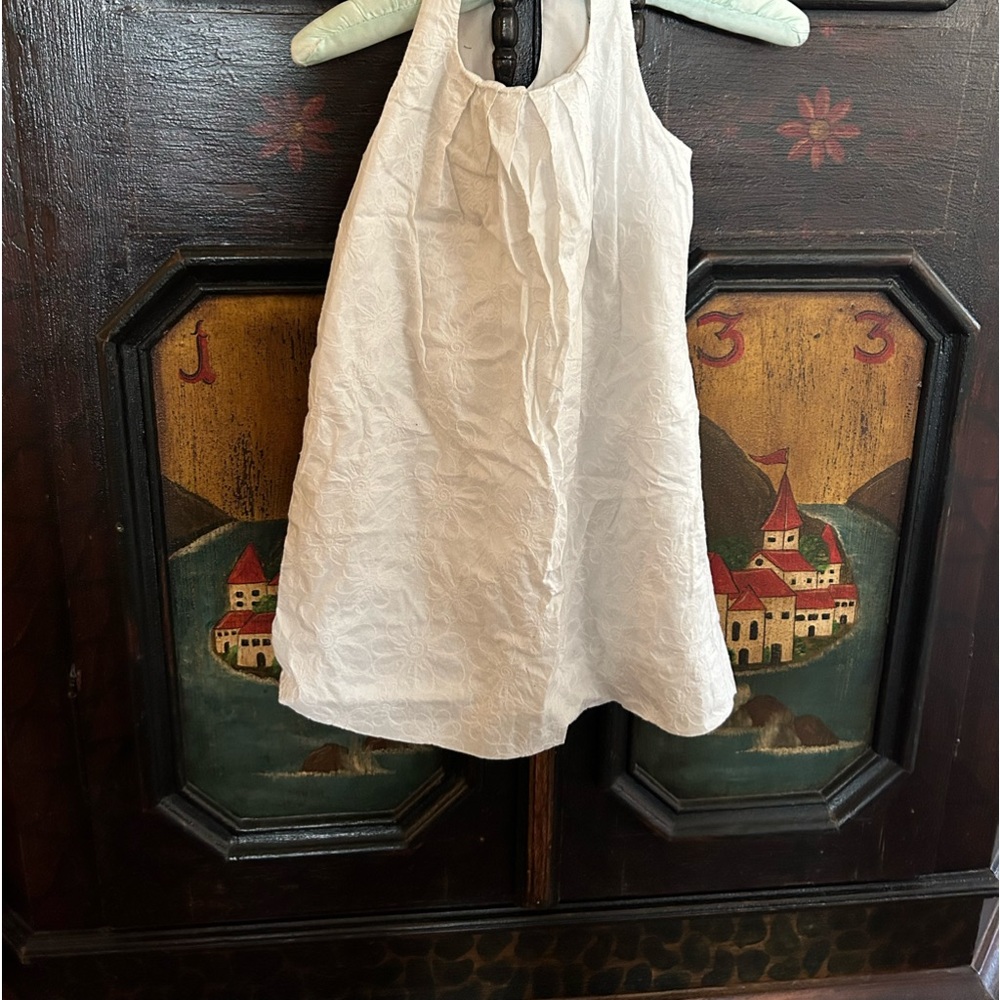 Girl’s White casual dress with stitched flowers throughout dress